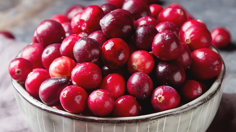 Close-up of cranberries in a bowl
