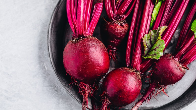 Fresh red beets on a plate