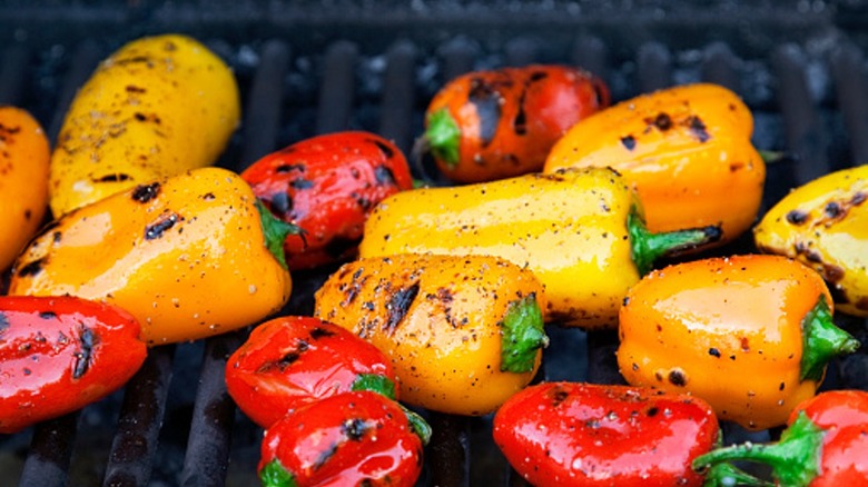 colorful pepper roasting on grill