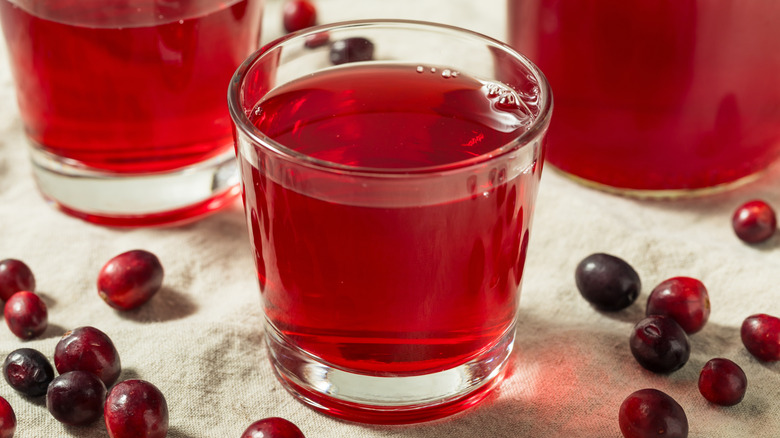 Glasses of cranberry juice with cranberries