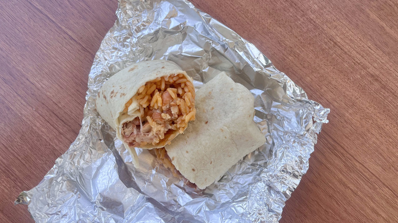 Cut BRC burrito on a table