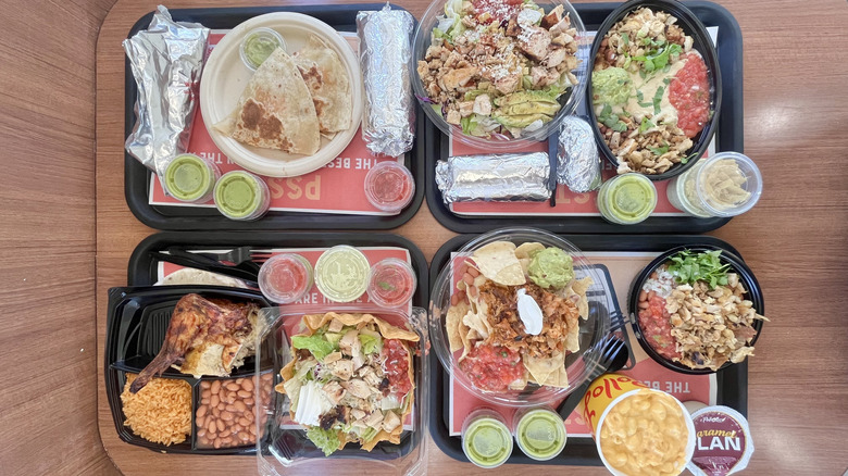 Top view of El Pollo Loco meals on a table