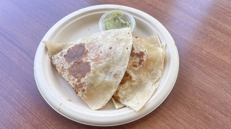 Quesadilla on a plate on a table