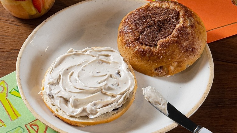 cinnamon crunch bagel with cream cheese