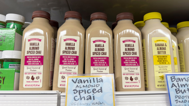 Trader Joe's vanilla almond spiced chai drink on shelf