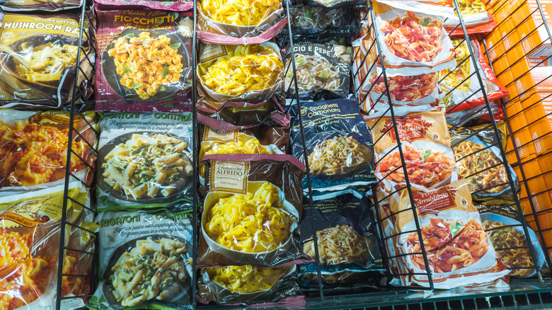 Selection of bagged frozen pasta at Trader Joe's