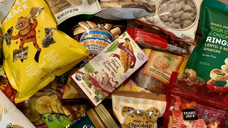 Variety of Trader Joe's snacks on table