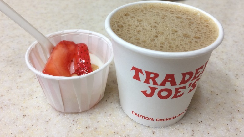 Free fruit and coffee samples at Trader Joe's