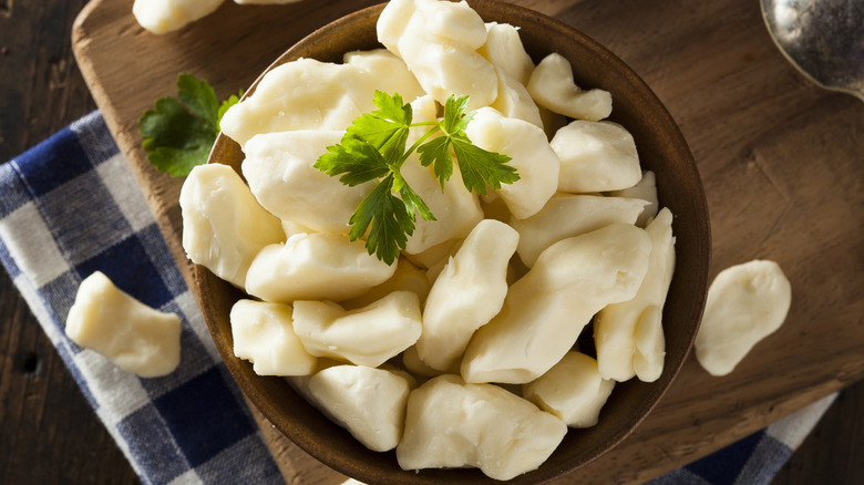 White cheese curds in bowl