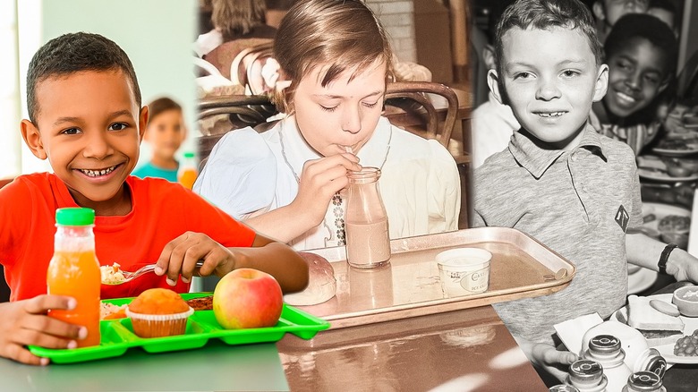 Three school children eating lunch