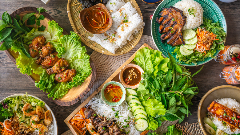 Table full of Vietnamese food