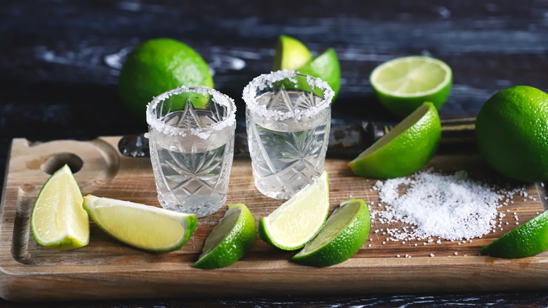 Shot glasses of tequila