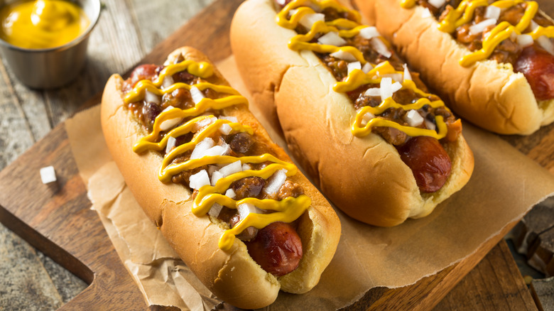 Hot dogs with mustard