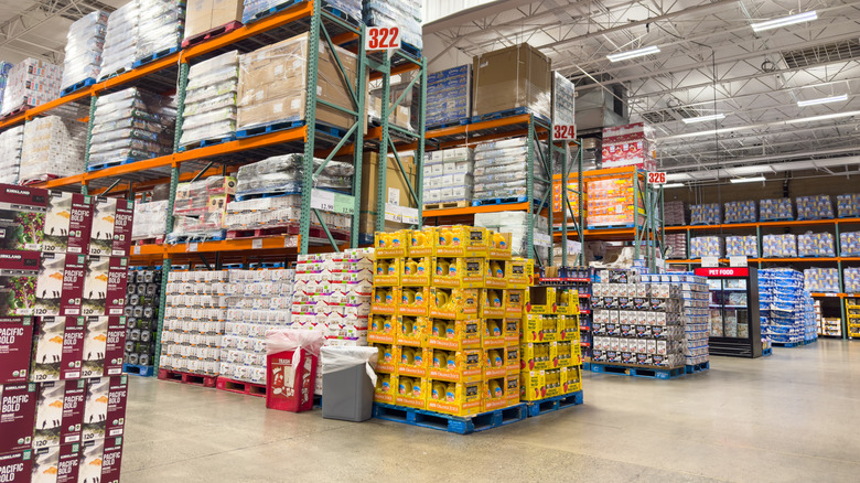 Pallets of merchandise in a Costco warehouse