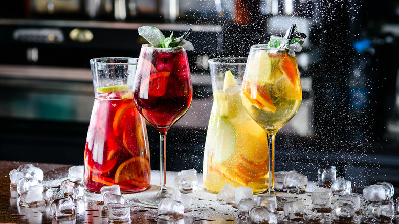 Red and white sangria in glasses