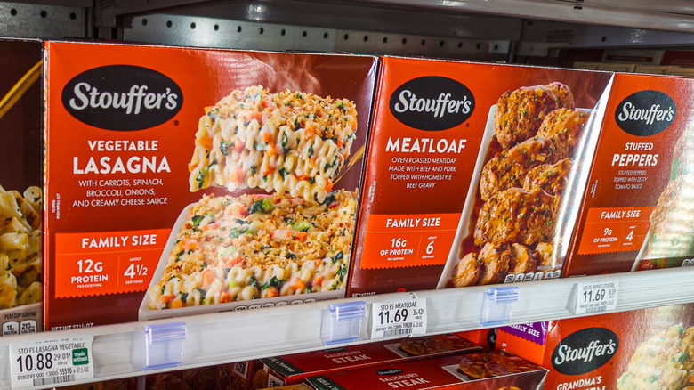 Stouffer's frozen meals in a grocery store freezer