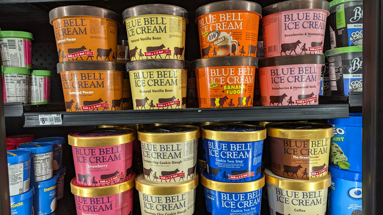 Tubs of classic and limited edition Blue Bell ice cream flavors for sale