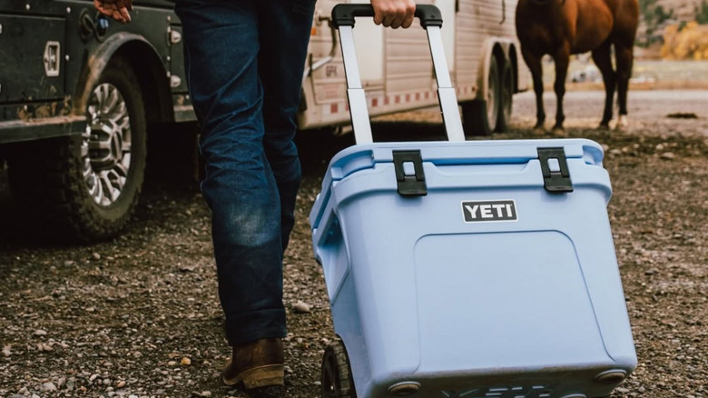 Rollable light blue Yeti cooler