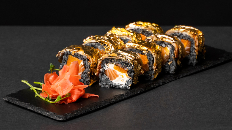 sushi covered in edible gold