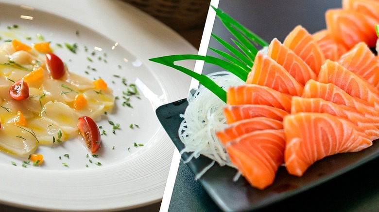 Split image of crudo and sashimi