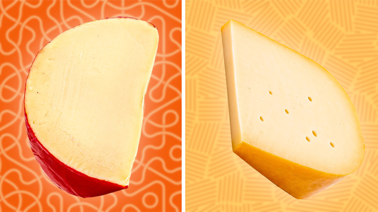 Split image of slice of Edam and slice of Gouda