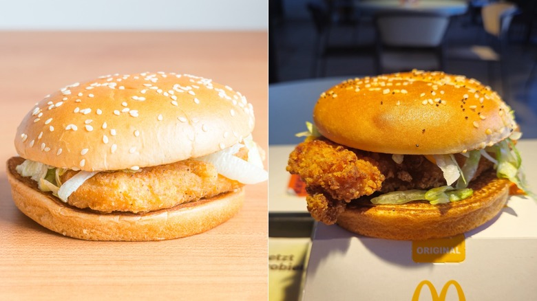McChicken next to a McCrispy deluxe sandwich