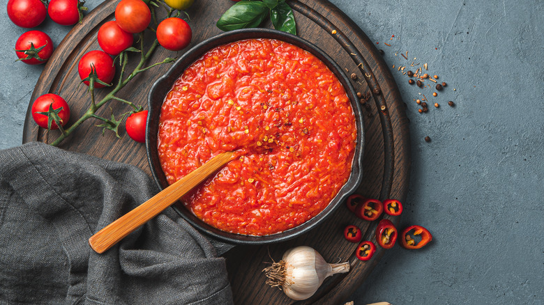 red sauce in cast iron pan