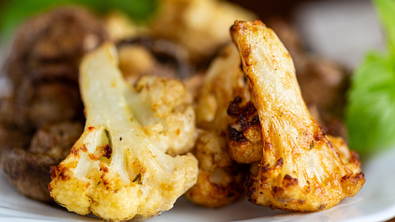 Closeup of roasted cauliflower on a plate