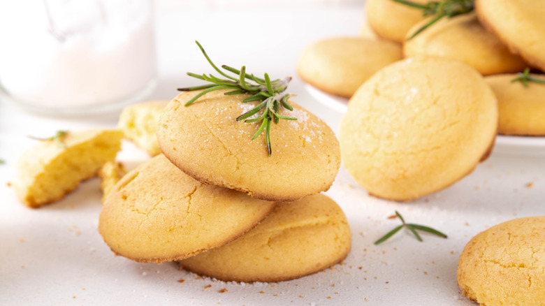 Close-up of homemade rosemary lemon cookies