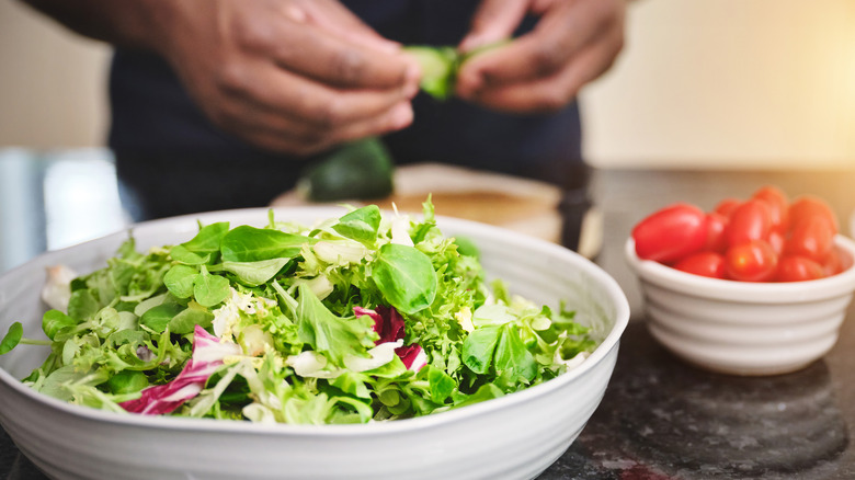 Home cook making a salad