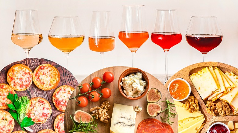 Assortment of wines and foods at a party
