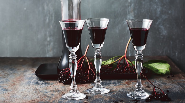 cordial glasses with elderberry cordial
