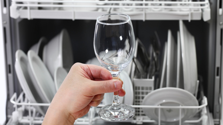 glassware in front of a dishwasher