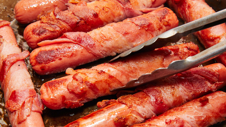Bacon-wrapped hot dogs
