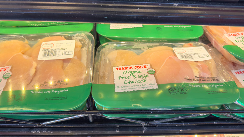 Packs of organic free range chicken fillets at Trader Joe's