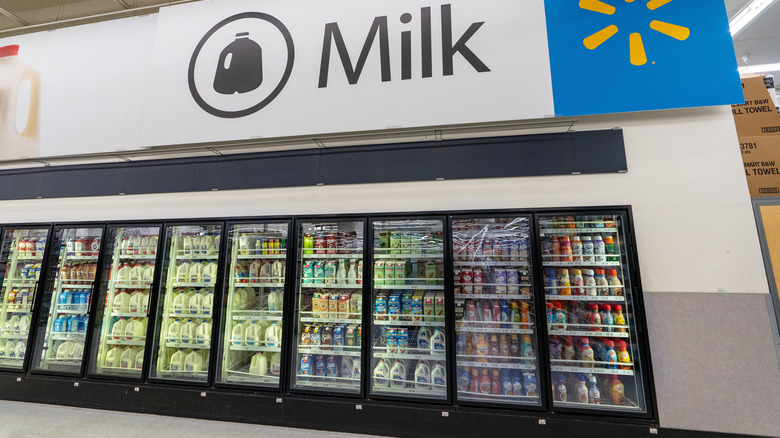 refrigerated dairy section at a Walmart