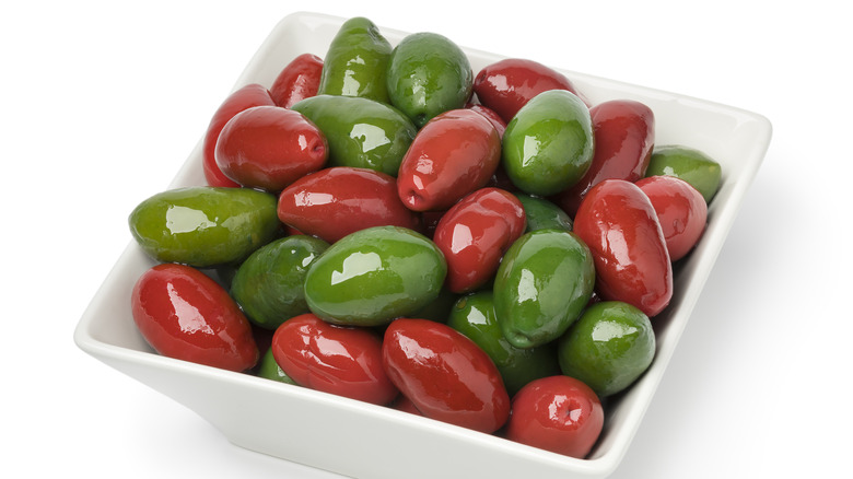 red and green olives