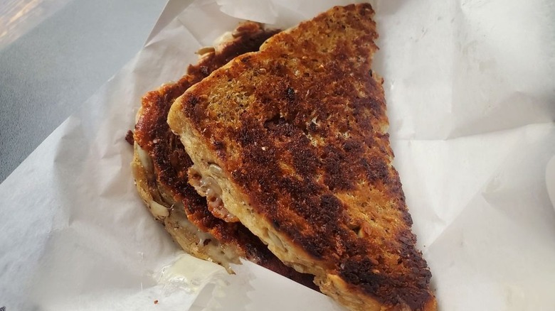 Top shot of grilled cheese with perfectly browned crust