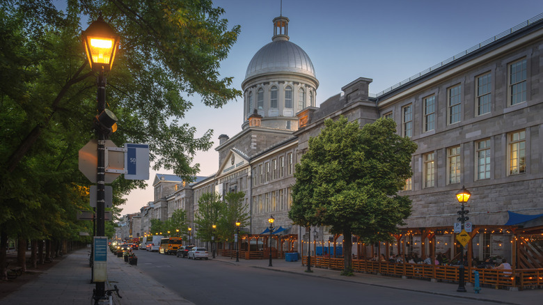Saint Paul street in Old Montreal with restaurants and shops