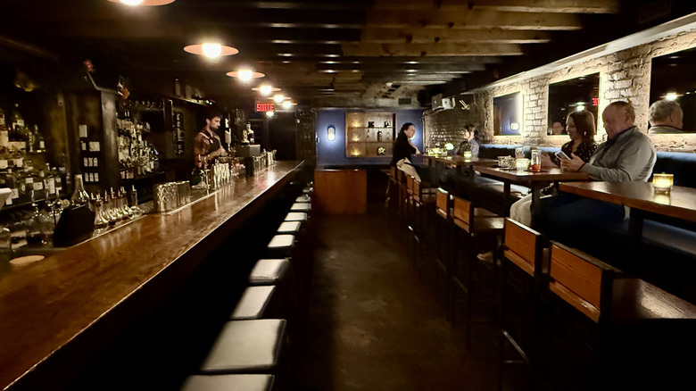 View of the bar place at The Coldroom speakeasy in Old Montreal