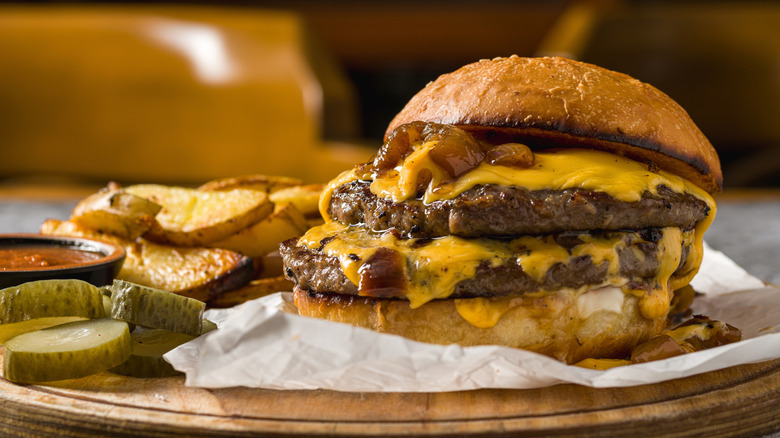 Double cheeseburger with sides