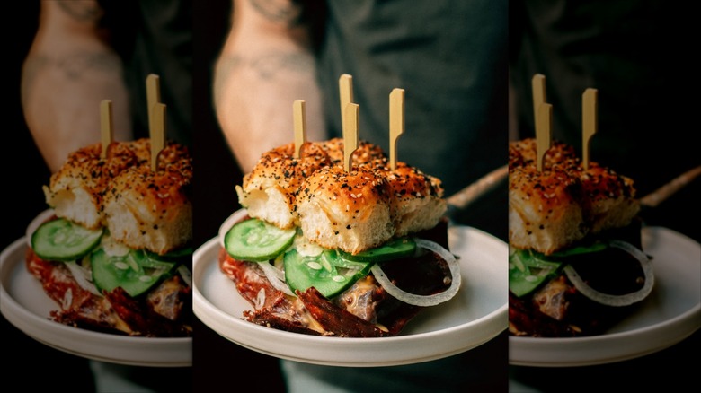 Burger with pickles and sweet onions