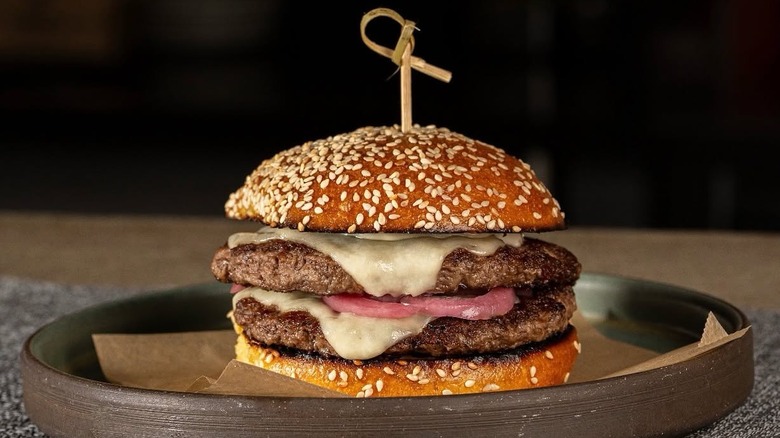 The Mother Rucker burger on a plate