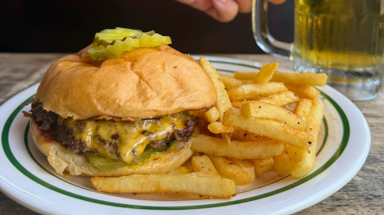 Burger with fries on a plate