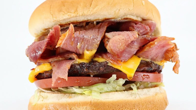 Burger topped with pastrami