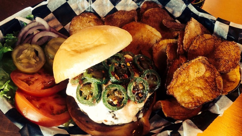 Burger with jalapeños