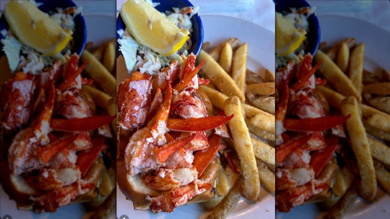Lobster roll with fries from Boston Sail Loft