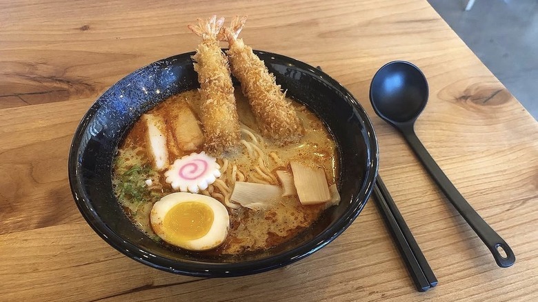 Ramen with crispy shrimp and egg