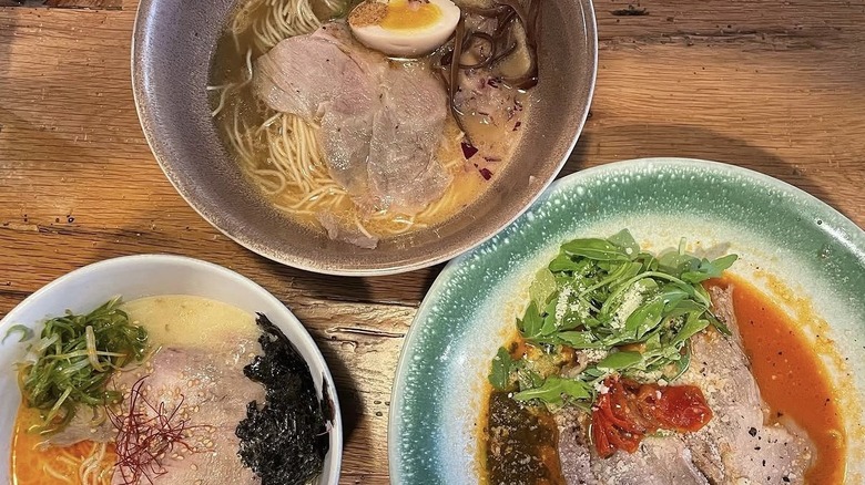 Three different ramen bowls