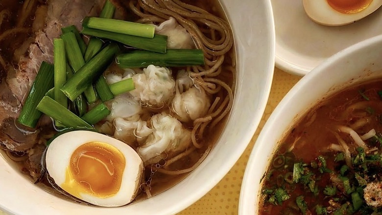 Ramen bowls with soft-boiled eggs